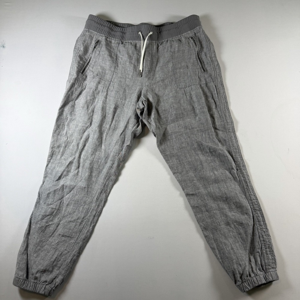 Athleta Women Cabo 100% Linen Jogger Pants Sz 16 Gray Drawstring Resort Coastal